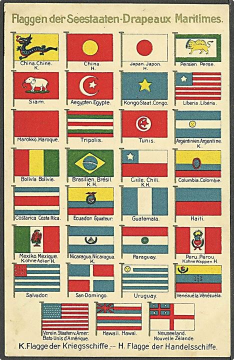 Flag. Krigs- og handelsflåde flag fra forskellige lande. HGZ & Co no. 11234. Kvalitet 8