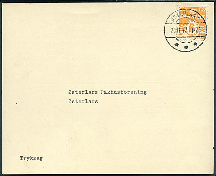 6 øre Bølgelinie på tryksag annulleret med brotype IIc Østerlars d. 20.11.1947 til Østerlars.