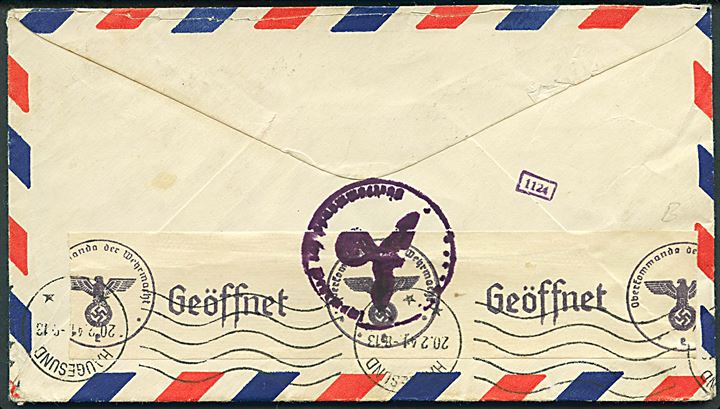 30 cents Winged Globe single på luftpostbrev fra Seattle d. 23.1.1941 til Haugesund, Norge. Åbnet af tysk censur i Frankfurt.