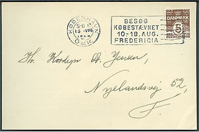 5 øre Bølgelinie med perfin I.M.D. på lokalt tryksags-kort fra Indre Mission i København d. 15.8.1929 