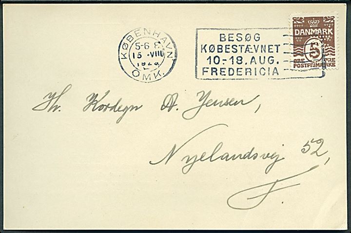 5 øre Bølgelinie med perfin I.M.D. på lokalt tryksags-kort fra Indre Mission i København d. 15.8.1929 