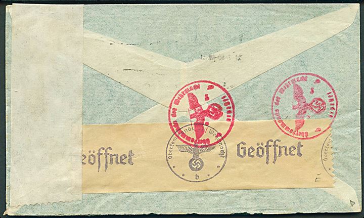 45 øre Luftpost på luftpostbrev fra Oslo d. 20.7.1942 til Olmütz, Böhmen-Mähren. Åbnet af tysk censur i Berlin.