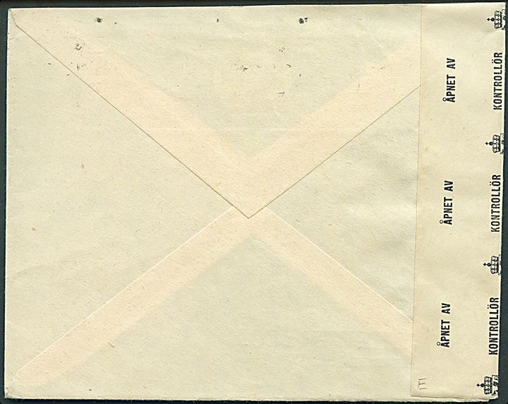 20+10 øre Nansen på brev fra Bergen d. 14.5.1945 til Tranås, Sverige. Åbnet af norsk efterkrigscensur no. 1191.