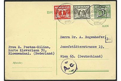 7½ c. blandingsfrankeret brevkort fra Bloemendaal d. 19.6.1941 til Wien, Tyskland. Passér stemplet Ac ved den tyske censur i Köln.