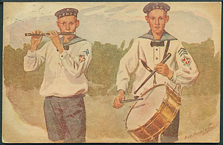 Axel Mathiesen: Spejdere musiker. F. D. F. postkort no. 11. 