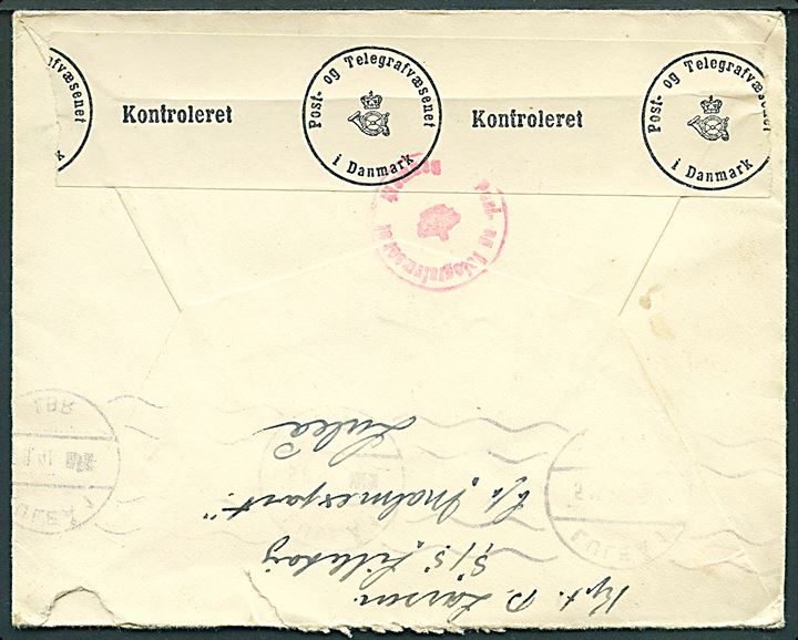 5 öre Gustaf (3) på brev fra Luleå d. 5.8.1941 til København. sendt fra dansk dampskib S/S Lilleborg fra rederiet Dannebrog med afs.adresse: c/o Malmexport, Luleå. Åbnet af dansk censur.