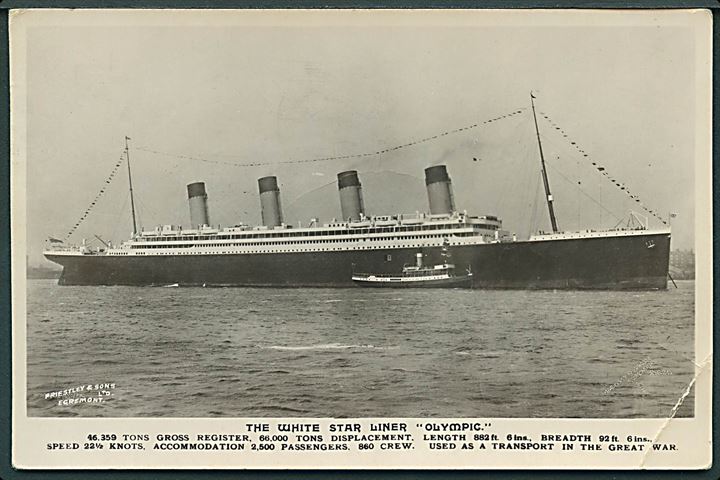 1½d George VI på brevkort (White Star Line Olympic) annulleret med skibsstempel Southampton Paquebot d. 30.9.1927 til Stockholm, Sverige.