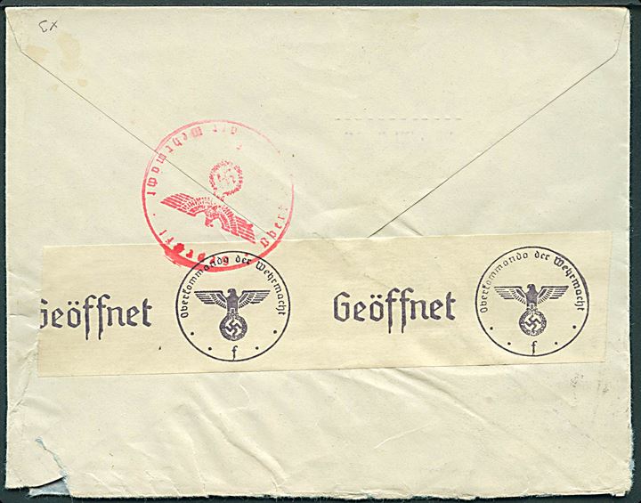 50/90 c. Provisorium og 1 fr. (2) på brev fra Paris d. 22.4.1941 til København, Danmark. Åbnet af tysk censur i Hamburg.