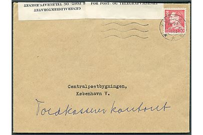 30 øre Fr. IX på brev fra Korsør Toldsted d. 11.1.1963 til Centralpostbygningen, København V. - eftersendt til Toldpostkontoret med fortrykt label: Generaldirektoratet for Post- og Telegrafvæsenet.