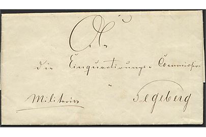 1848. Militaria brev med fuldt indhold fra Generalquartiermeister i Altona d. 11.9.1848 til Indkvarteringskommissionen i Segeberg. På bagsiden antiqua P. A. Altona d. 12.9.1848.