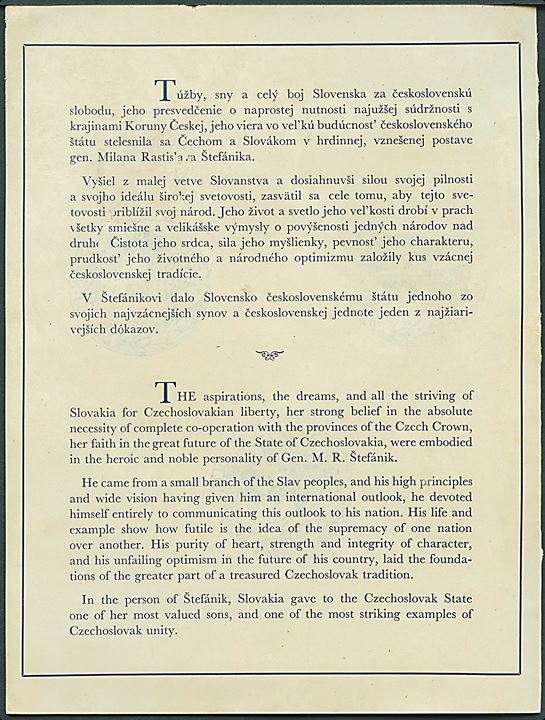 Tjekkiske 30 h. og 60 h. mærker i souvenirmappe annulleret med særstempel fra det tjekkiske feltpostkontor i England d. 4.5.1941.