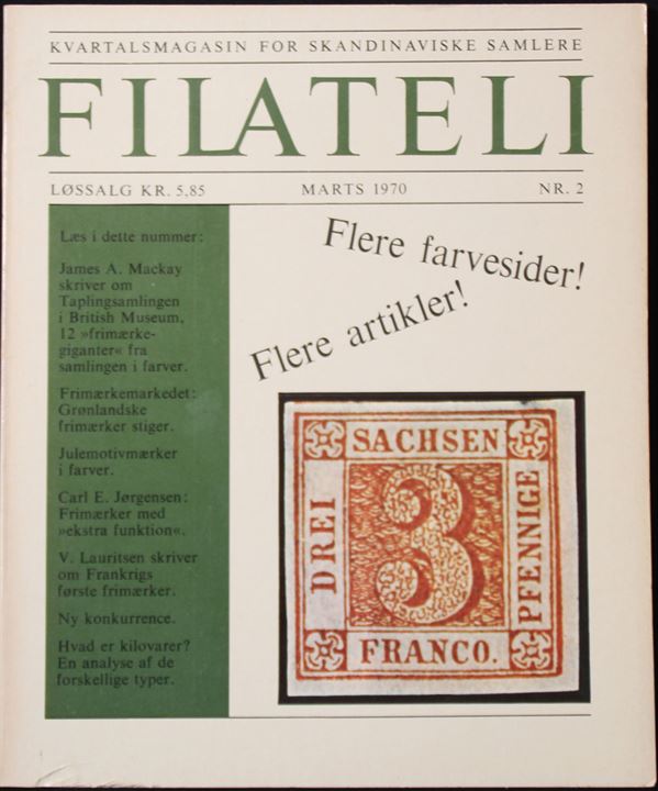 Filateli - Kvartalsmagasin for skandinaviske samlere. 1970 no. 2. Bl.a. artikel af Carl Jørgensen om frimærker med ekstra funktion. 