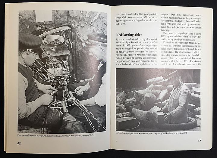 Vi er samfundets bindeled, Dansk Postforbund 75 år. 112 sider. Biblioteks eksempler.