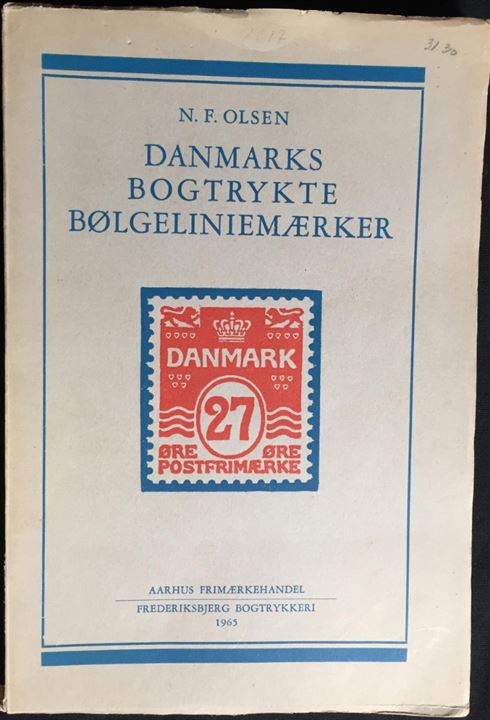 Danmarks Bogtrykte Bølgeliniemærker af N. F. Olsen. Håndbog med oplysninger varianter, tryk, vandmærker o.l. 192 sider. Et hovedværk.