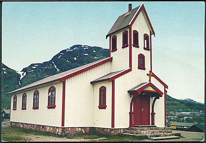 Grønland. Kirken i Narssaq. KGH no. 188. På dansk og engelsk. Trykt af Dansk Kliche Fabrik. 