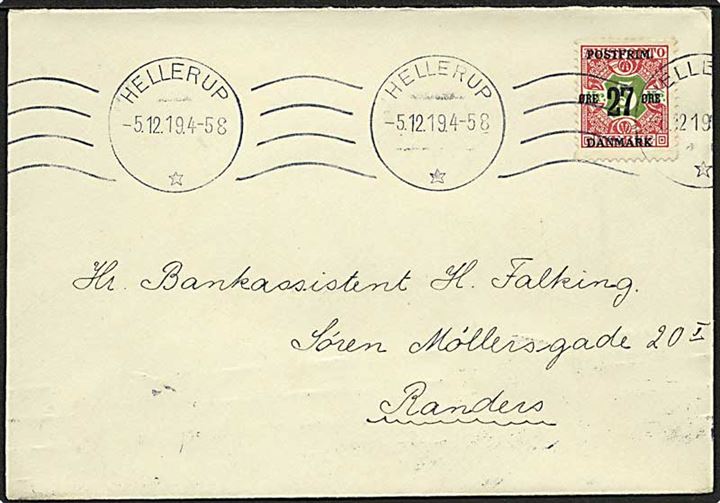 27 øre/ 5 kr. Provisorium på brev fra Hellerup d. 5.12.1919 til Randers.