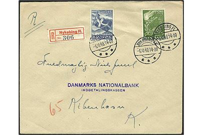 15+5 øre og 40+5 øre Frihedsfonden på anbefalet brev fra Nykøbing Fl. d. 6.8.1948 til København.