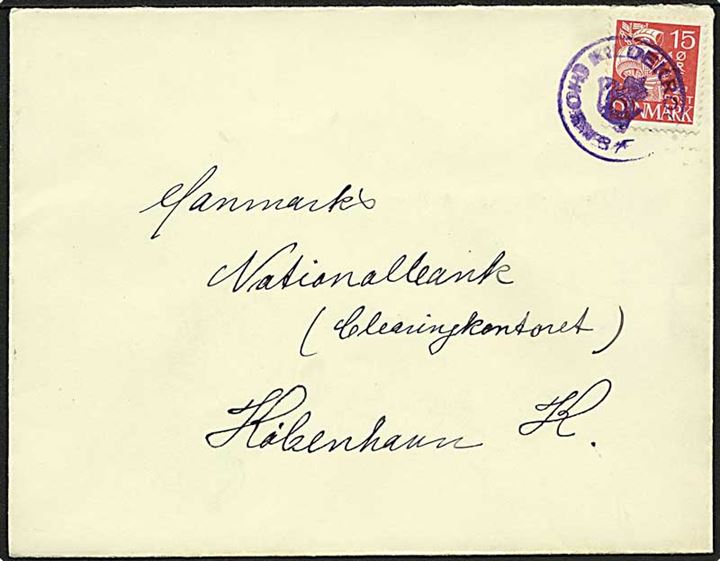 15 øre Karavel på brev annulleret med posthornstempel KILDEKROG (HORNBÆK) til København.