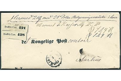 1869. Ufrankeret K.T. adressebrev for to pakker med antiqua Kjøbenhavn d. 8.1.1869 til postkontoret i Aarhus.