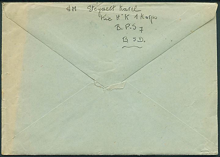 4 fr. på brev med indhold dateret i Weiden annulleret med feltpost stempel Postes-Posterijen B.P.S. 7 d. 4.12.1952 til Göteborg, Sverige. Fra de belgiske besættelsesstyrker i Tyskland.