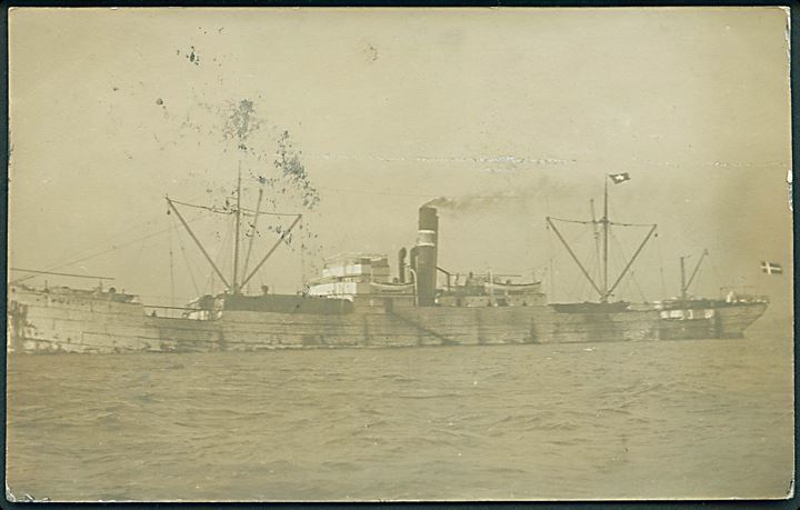 Ukendt dansk dampskib. Fotokort brugt fra England 1909 til Bogø pr. Stubbekjøbing.