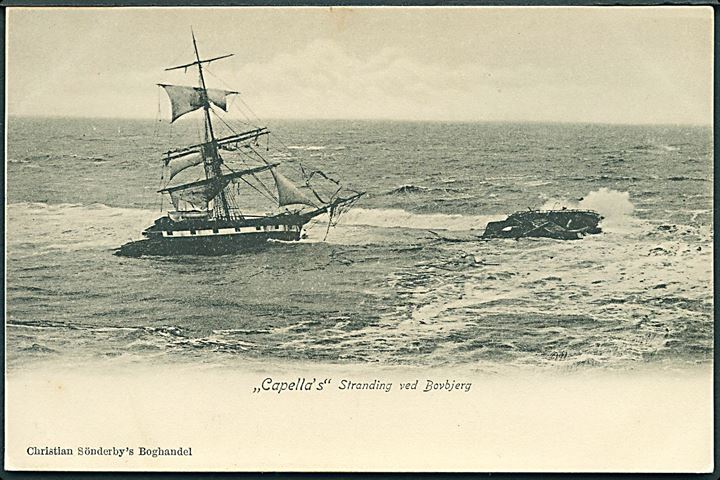Capella, barkskib af Arendal, forlist ved Bovbjerg d. 22.11.1903. C. Sönderby u/no. Hele den 15 mand store besætning omkom.