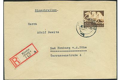 42+108 pfg. Das Braune Band udg. single på anbefalet brev fra Münster d. 9.9.1942 til Bad Homburg.