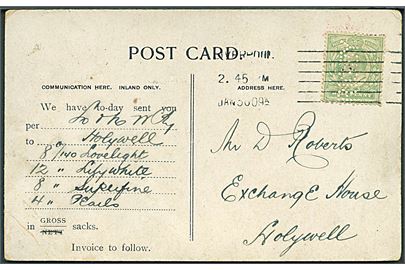 ½d Edward VII med perfin RIGBY på brevkort fra Liverpool d. 30.1.1909 til Holywell.