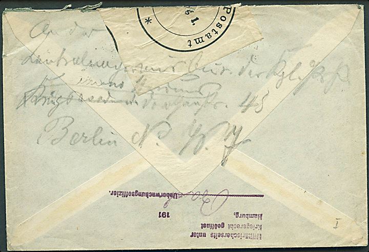 10 øre Eidsvoll mindet i parstykke på brev annulleret med bureaustempel Jæderbanens Posteksp. A d. 27.9.1914 til Iserlohn, Tyskland. Åbnet af tysk censur i Hamburg.