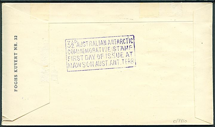 3½d Australian National Antarctic Research Expedition udg. og andre på illustreret luftpost FDC fra Maswon A.N.A.R.E. Aust. Antarctic Terr. d. 16.2.1955 til København, Danmark. Påtrykt Med Kista Dan til Sydpolen.