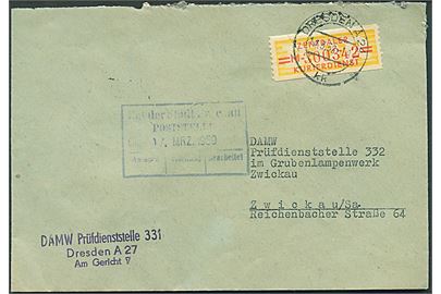 Zentraler Kurierdienst mærke på tjenestebrev fra Dresden d. 14.3.1952 til Zwickau.