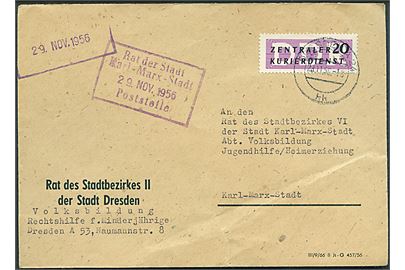 Zentraler Kurierdienst mærke på tjenestebrev fra Dresden d. 23.11.1956 til Karl-Marx-Stadt.