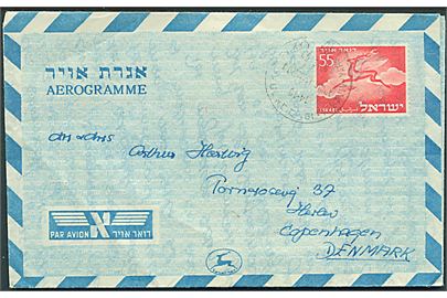 55 p. helsags aerogram fra Tel Aviv 1953 til Herlev, Danmark.