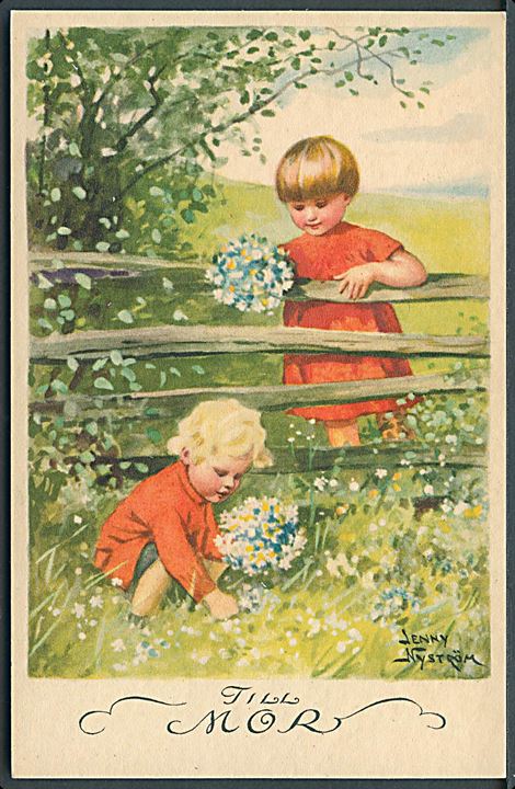 Jenny Nystrøm: Til Mor. Børn plukker blomster. Axel Eliasson u/no. 