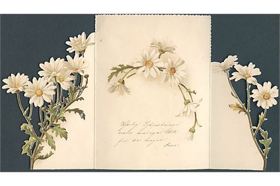Fold ud kort med blomster. Sendt til eller fra Diakonissestiftelsen d. 30 April 1893. Uden adresselinier. U/no. 