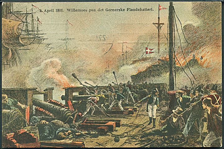 2 April 1801. Peter Willemoes paa det Gernerske Flaadebatteri. Minde kort. Alfred Jacobsen u/no. 
