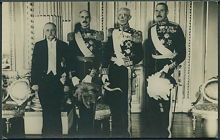 Nordens statsoverhoveder med kongerne Chr. X, Gustaf, Haakon VII og Finlands præsident Kyösti Kallio i Stockholm 1938. A. Eliasson no. 221.