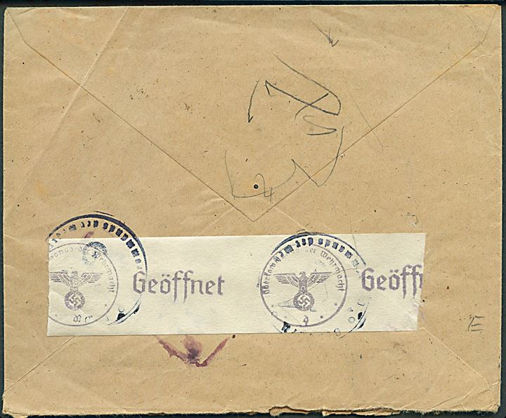 5 cts. Rytter og 70 cts. Franco på brev fra Barcelona d. 28.10.1943 til Wuppertal, Tyskland. Spansk censur og åbnet af tysk censur i München.