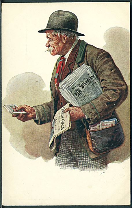 Ældre herre der sælger postkort og aviser. Charakterköpfe, serie 753 no. 2. 