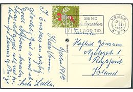 Ufrankeret julekort med Julemærke 1963 fra Vejle d. 1.12.1963 til Reykjavik, Island. Ikke udtakseret i porto. 