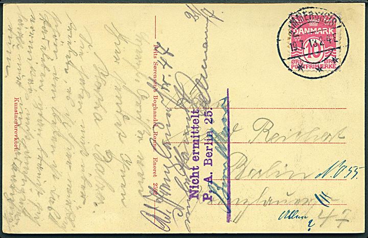 10 øre Bølgelinie på brevkort annulleret med brotype IIa Hammershus d. 19.7.1913 til Berlin, Tyskland - ubekendt og forespurgt i Berlin. 