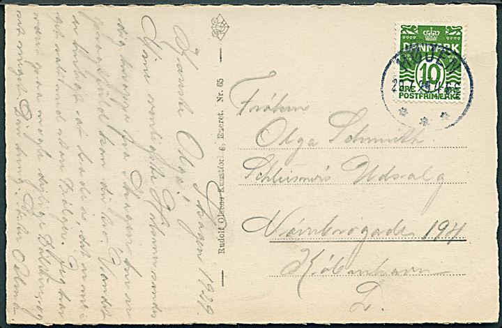 10 øre Bølgelinie på brevkort annulleret med brotype IIIb Højen d. 29.7.1929 til København.