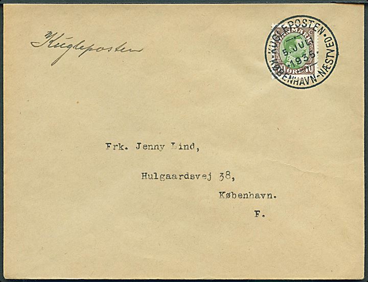 70 øre Chr. X på filatelistisk kuvert annulleret med særstempel Kugleposten * København - Næstved * d. 5.7.1935 til København.