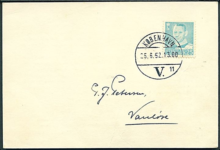 25 øre Fr. IX på brevkort fra København d. 25.6.1952 til Vanløse.