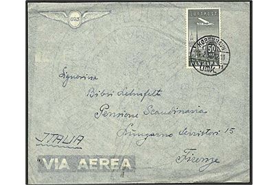 50 øre Luftpost single på luftpostbrev fra København d. 17.2.1937 til Firenze, Italien.