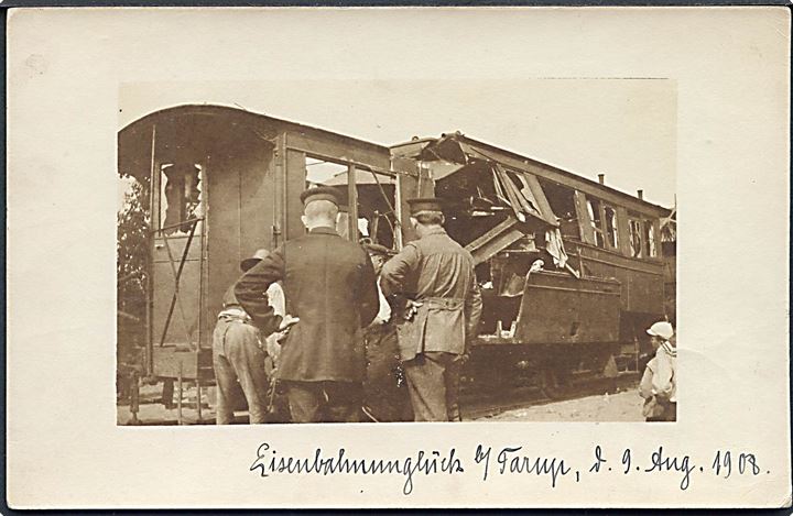 Tyskland, Schleswig. Tarup, jernbaneulykke 9.8.1908. Fotokort no. 202/8. Kvalitet 8