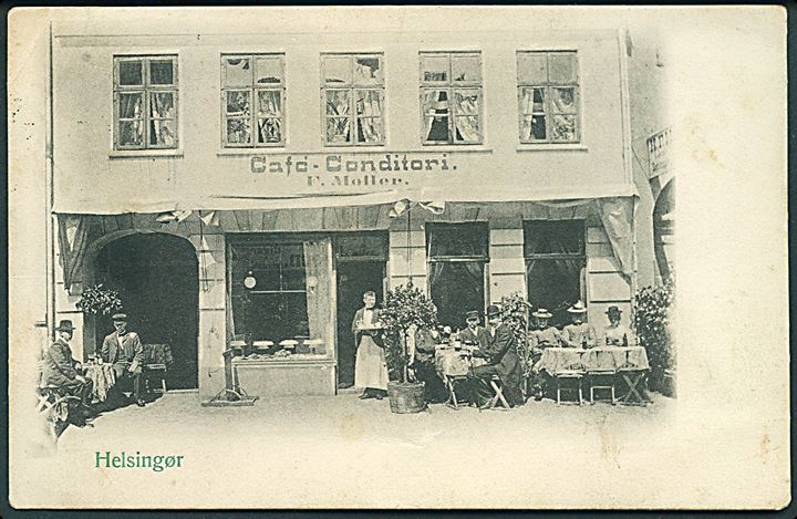 Helsingør, Stengade 39, F. Møller’s Cafe og Conditori. F. Møller u/no. Helsingørs Postkontor indtil 1867. Kvalitet 7