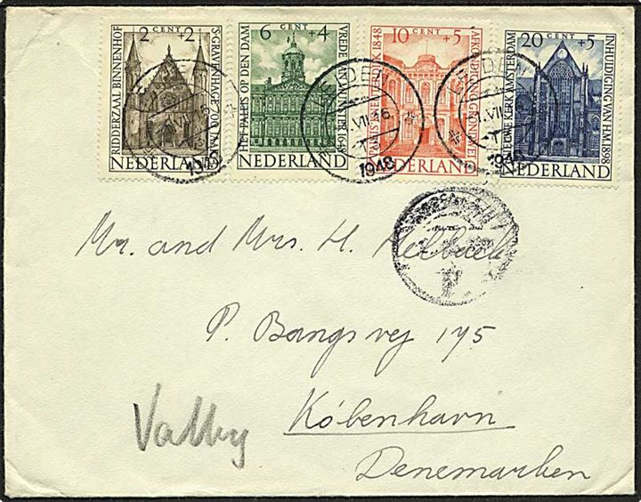 Komplet sæt Velgørenhed på brev fra Leiden d. 1.7.1948 til København, Danmark.