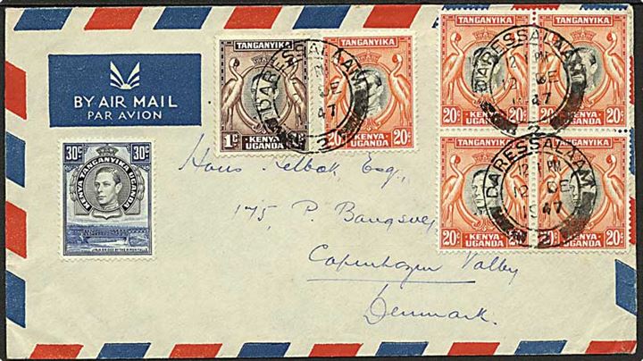 Blandingsfrankeret luftpostbrev fra Daressalam d. 12.12.1947 til København, Danmark.