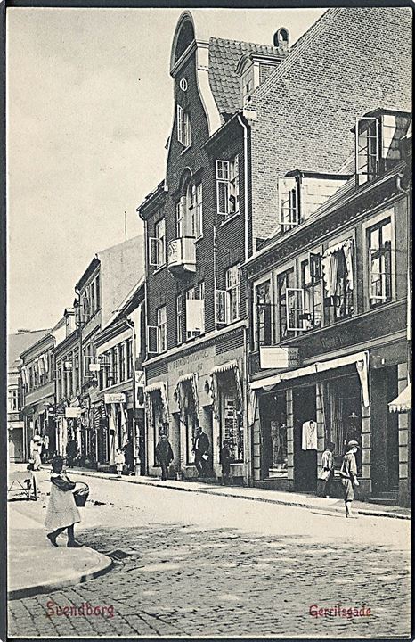 Svendborg, Gerritsgade med P. Brandts Boghandel. Warburg no. 5510. Kvalitet 9